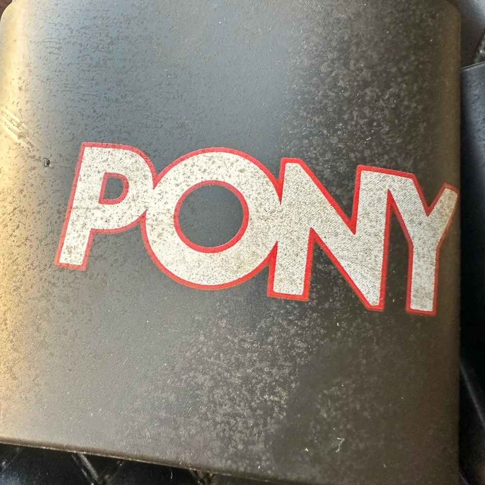 Pony Black Slide Sandals with White and Red Logo